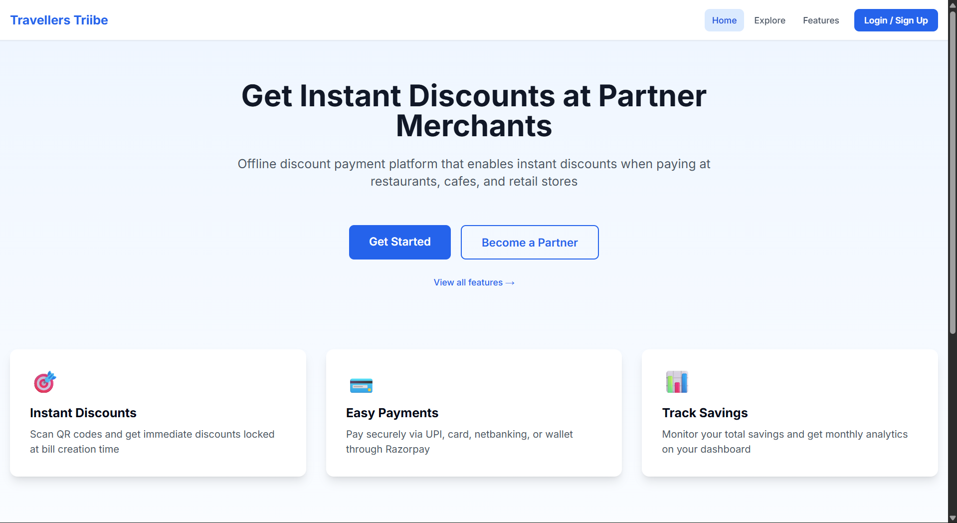 Homepage — Instant Discounts at Partner Merchants
